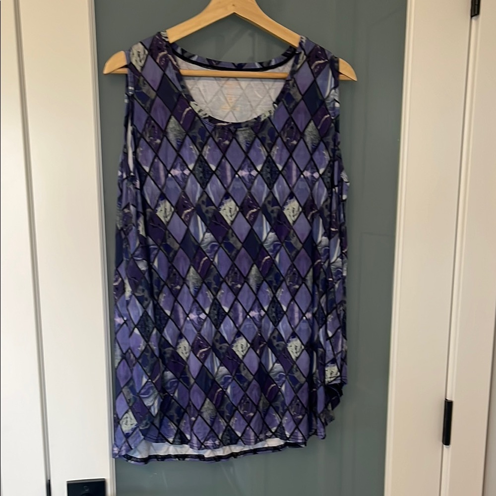 Olsen Purple Diamond Pattern Sleeveless Top